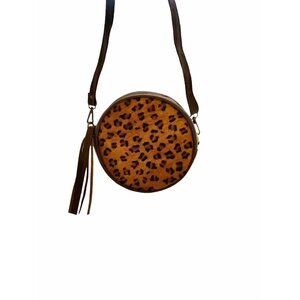 Purse Cowhide Leather Leopard Print Round Crossbody Bag